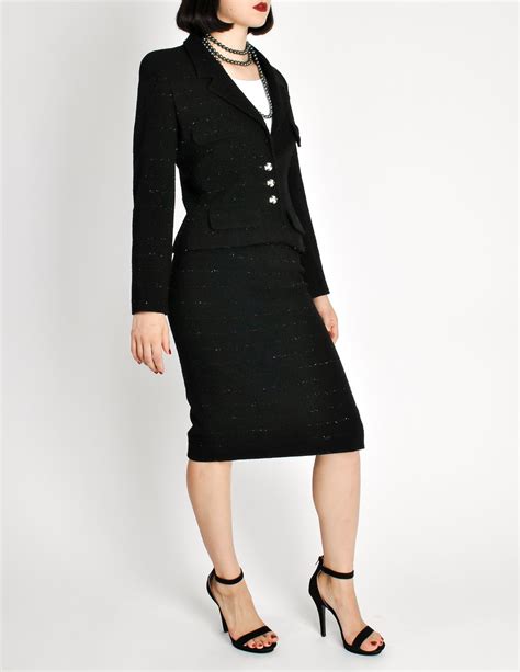 black chanel style suit|vintage Chanel suits for sale.